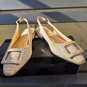 New CL Laundry legant Plaid‎ Slingback Flats Sz. 6.5